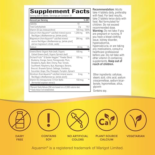 Nature's Way Alive! Vitamin D & K2 Supplement - Bone Support, Plant-Sourced Calcium - 120 Tablets