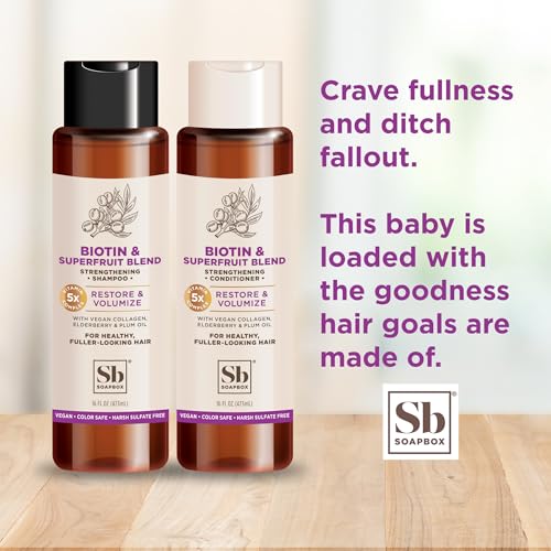 Soapbox Biotin Shampoo & Conditioner Set - Volumizing, Vegan Collagen, Aloe - 16oz Each