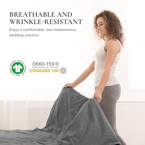 Sleep & Beyond Organic Cotton Sateen Sheet Set - Hypoallergenic, Durable, Twin XL, Midnight Grey
