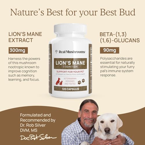 Real Mushrooms Pet Supplements - Immune & Cognitive Support, Vegan, Non-GMO - 90ct & 120ct