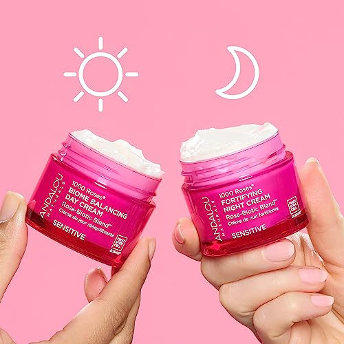 Andalou Naturals 1000 Roses Day Cream - Balances Microbiome, Nourishes Sensitive Skin - 1.7oz