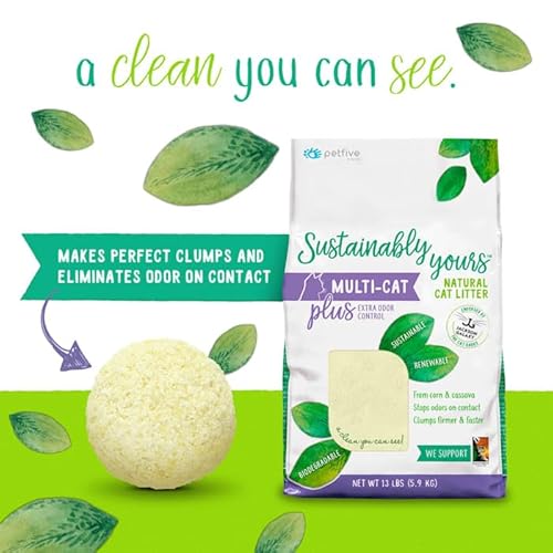 Sustainably Yours Natural Cat Litter - Exceptional Odor Control, Fast Clumping - 13 lbs