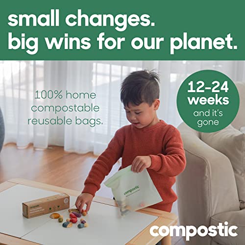 Compostic Food Storage Bags - 100% Compostable, Microwave & Freezer Safe - 100 Count (7"x7")