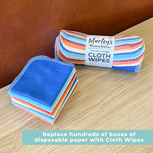 Marley's Monsters Reusable Cloth Wipes - Soft, Absorbent Cotton, Washable - 24 Pack, Surprise Prints