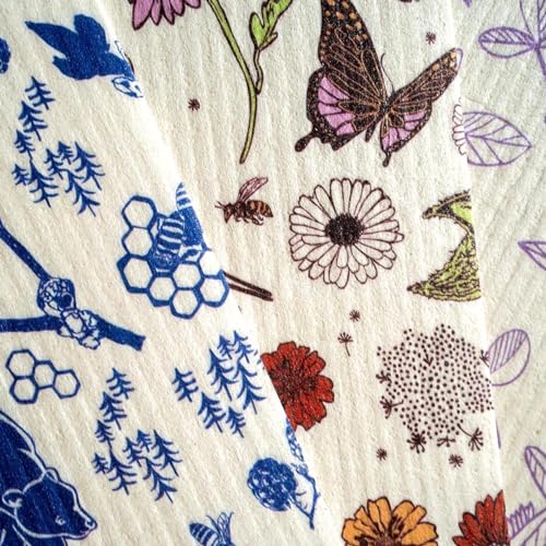 Bee's Wrap Reusable Swedish Dish Cloths - Absorbent, Compostable, 3 Assorted Patterns