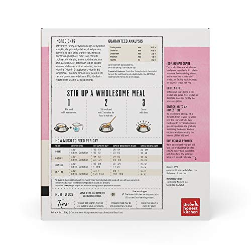 The Honest Kitchen Dehydrated Turkey Cat Food - High Protein, Human Grade, Grain Free - 4 lb