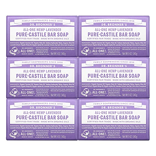 Dr. Bronner's Body Soap - Gentle Moisturizing Cleanser with Organic Oils - Lavender, 5oz, 6-Pack