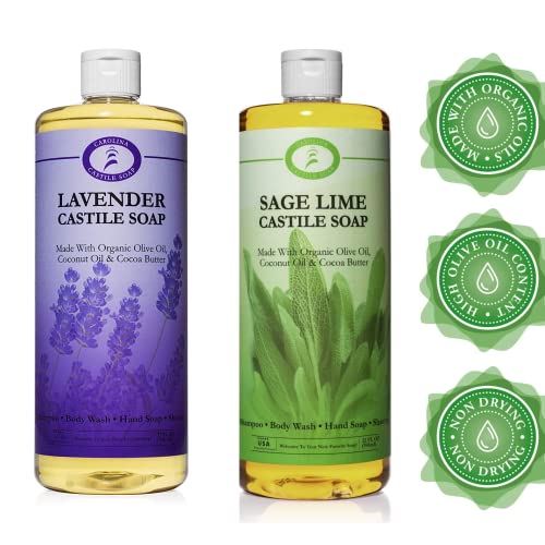 Carolina Castile Soap Body Wash - Non-Drying, Organic Vegan Formula, Citrus & Lavender - 32oz