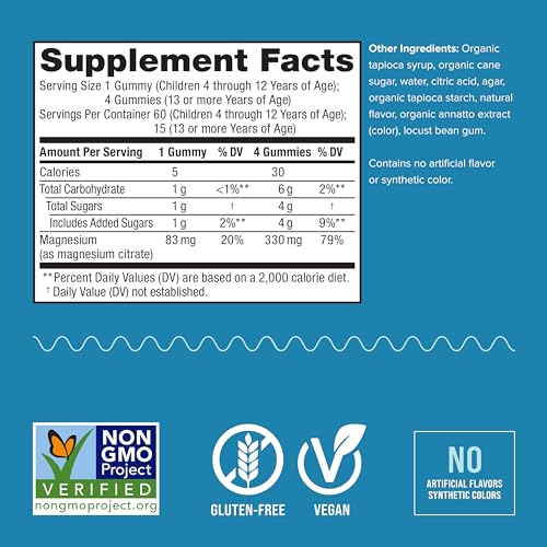 Natural Vitality CALM Kids Magnesium Gummies - Supports Balanced Mood, Vegan, Gluten-Free - 60 Count