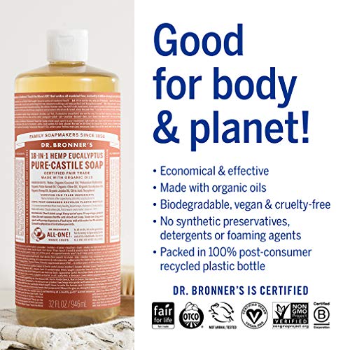 Dr. Bronner's Pure-Castile Liquid Soap - Organic Oils, 18-in-1 Versatile Uses - Eucalyptus, 16oz