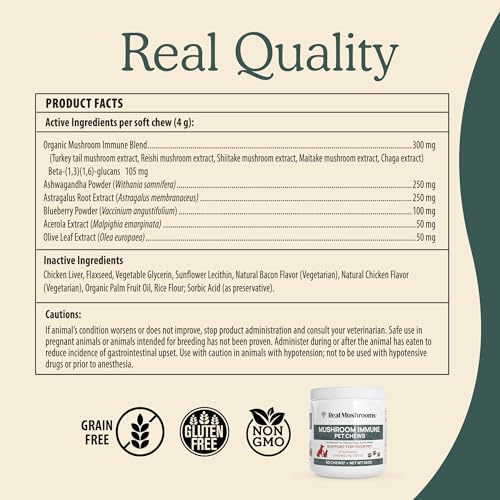 Real Mushrooms Immune Pet Chews & 5 Defenders - Boost Immunity, Vegan, Non-GMO - 60ct + 90ct