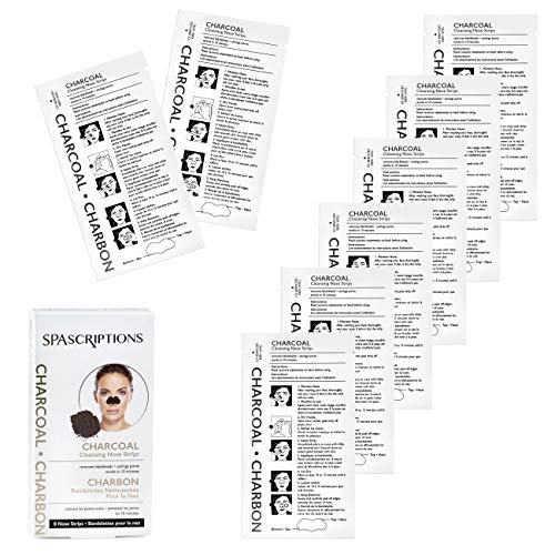 SpaScriptions Charcoal Cleansing Nose Strips - Removes Impurities, Hazelnut Scent - 8 Strips