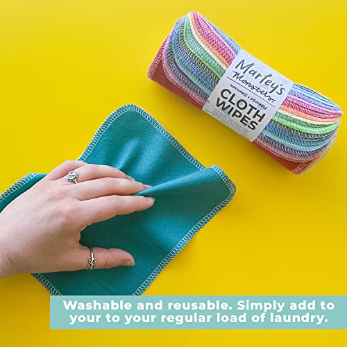 Marley's Monsters Reusable Cloth Wipes - Soft, Absorbent Cotton, Washable - 24 Pack, Surprise Prints