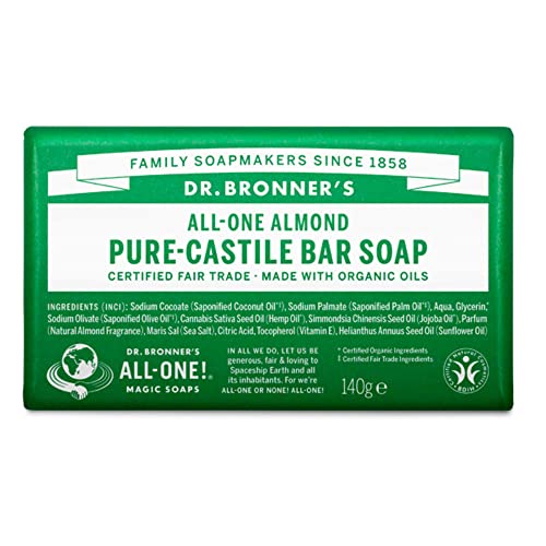 DR. BRONNER's All-One Hemp Almond Bar Soap - Luxurious Lather, Organic Ingredients - 5 oz