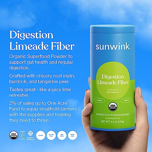 Sunwink Digestion Limeade Fiber Superfood Powder - Supports Gut Health, Non-GMO, Vegan - 4.2 oz