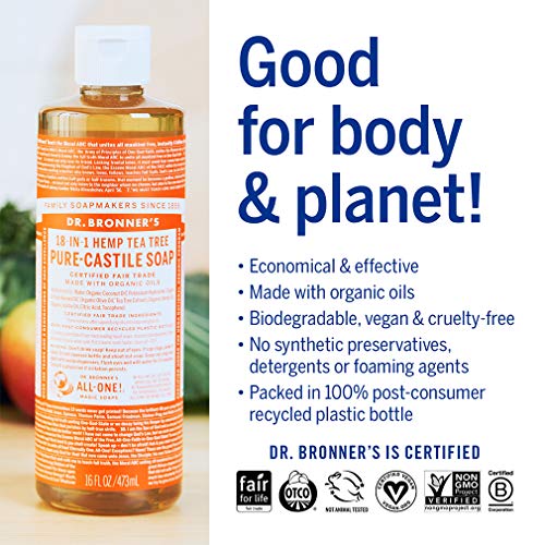 Dr. Bronner’s Pure-Castile Liquid Soap - Moisturizing Tea Tree, Organic & Vegan - 16oz
