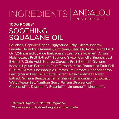 Andalou Naturals Face Oil - Soothes Sensitive Skin, Non-GMO Ingredients, 1000 Roses - 1.7oz