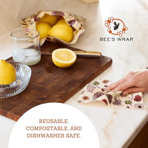 Bee's Wrap Reusable Swedish Dish Cloths - Absorbent, Compostable, 3 Assorted Patterns
