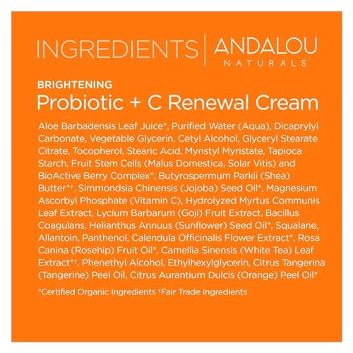 Andalou Naturals Probiotic + C Renewal Cream - Brightens & Balances Skin Health - 1.7oz