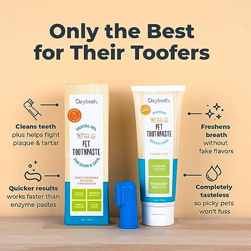 Oxyfresh Dog Toothpaste - Fresh Breath, Cleans Teeth & Gums, Flavor-Free - 4oz with Finger Brush