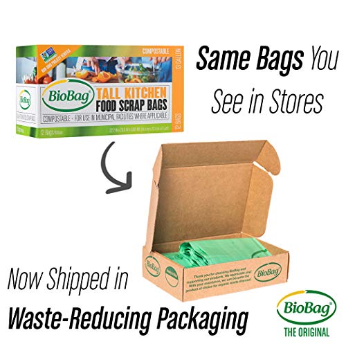 BioBag Compostable Kitchen Trash Bags - 100% Certified, 13 Gallon, 48 Count, USA Made