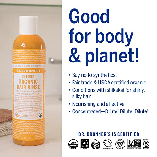 Dr. Bronner's Organic Hair Rinse - Nourishing Citrus Conditioner, Fair Trade Ingredients - 8oz