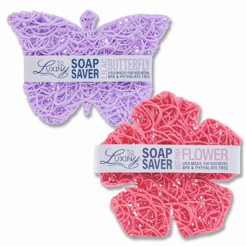 Luxiny Soap Savers for Bar & Shampoo Bars - Extend Life, Non-Toxic, Handmade - 2 Pcs, Purple & Pink