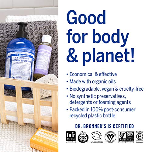 Dr. Bronner's Body Soap - Organic Oils, Fair Trade Ingredients, 18-in-1 Uses - Lavender, 4oz