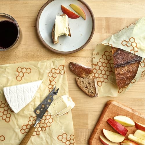Bee's Wrap Reusable Beeswax Food Wraps - Natural Food Storage, Organic Cotton, 3 Assorted Sizes