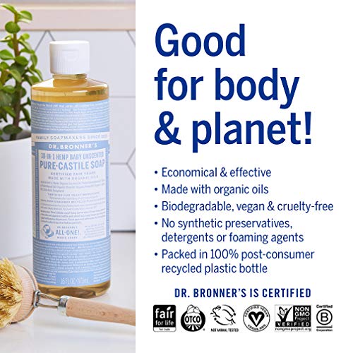 Dr. Bronner's Body Soap - Organic Oils, Fair Trade Ingredients, No Added Fragrance - 16oz 2-Pack