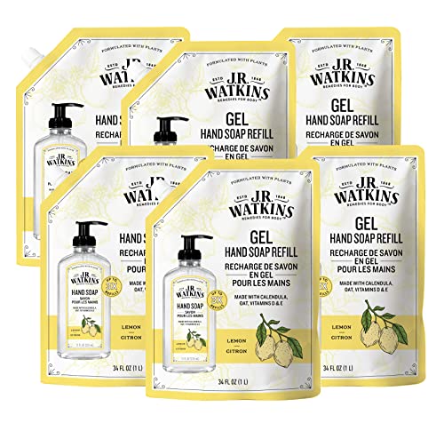 J.R. Watkins Hand Soap Refill - Gentle Clean, Natural Ingredients, Lemon Scent - 34 fl oz, 6 Pack