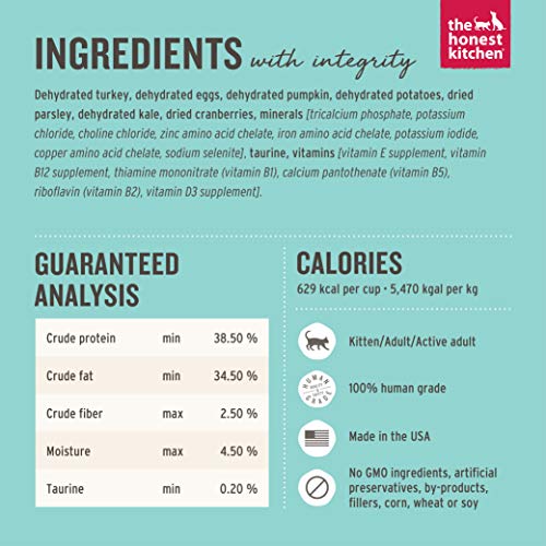 The Honest Kitchen Dehydrated Turkey Cat Food - High Protein, Human Grade, Grain Free - 4 lb