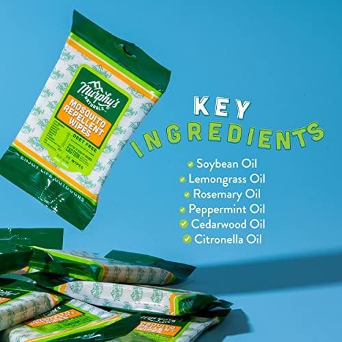 Murphy's Naturals Bug Repellent Wipes - Plant-Based, DEET Free, Travel Size, 10 Wipes