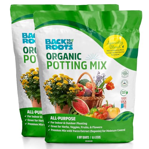 Back to the Roots Organic Potting Mix - Nutrient-Rich Soil for Herbs & Veggies - 6 Quarts
