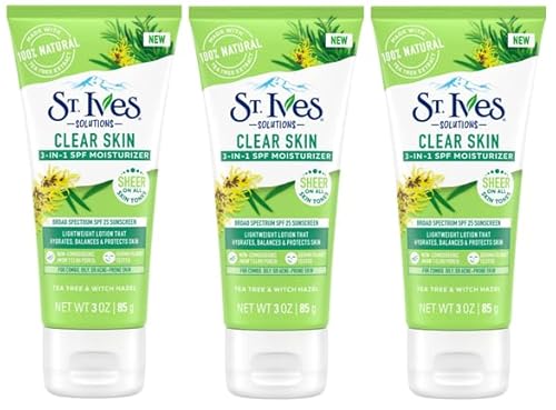 St. Ives Clear Skin Lotion - 3-in-1 SPF 25 Hydrating Moisturizer with Tea Tree & Witch Hazel - 3oz