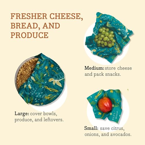 Bee's Wrap Reusable Beeswax Food Wraps - Natural, Toxin-Free, Assorted Sizes, 6 Pack