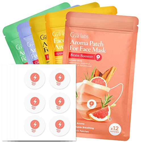 Gya Labs Aroma Stickers for Masks - Refreshing Natural Essential Oils, Portable 60 Patches