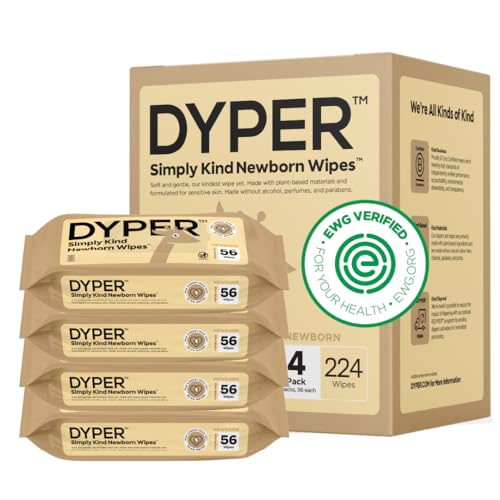 DYPER Size 1 Bamboo Diapers - Soft, Absorbent, Hypoallergenic - 36 Count & 224 Wipes