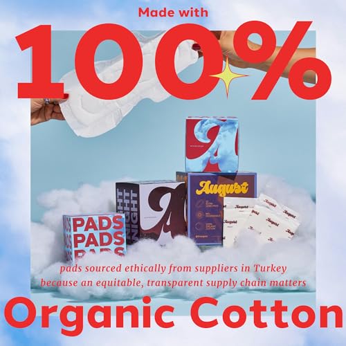 August Menstrual Pads - Organic Cotton, Super Absorbent, Hypoallergenic - 12 Day & 8 Night