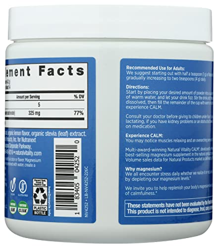 Natural Vitality Magnesium Drink Mix - Supports Calm & Stress Relief, Sweet Lemon Flavor - 8oz