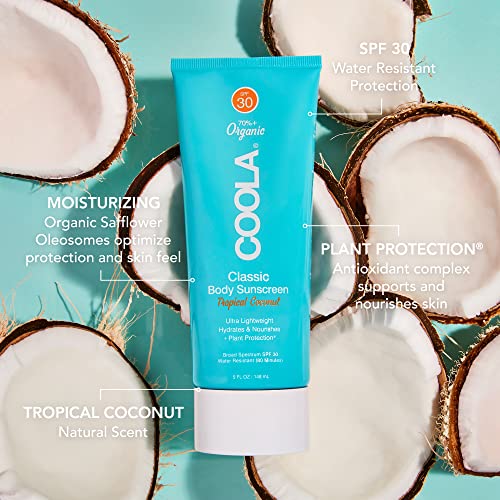 COOLA Organic Sunscreen SPF 30 - Broad Spectrum Protection, Vegan, Tropical Coconut - 5 Fl Oz