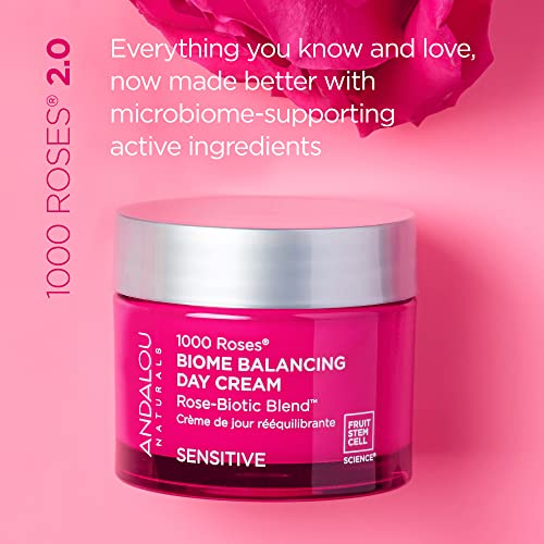 Andalou Naturals 1000 Roses Day Cream - Balances Microbiome, Nourishes Sensitive Skin - 1.7oz