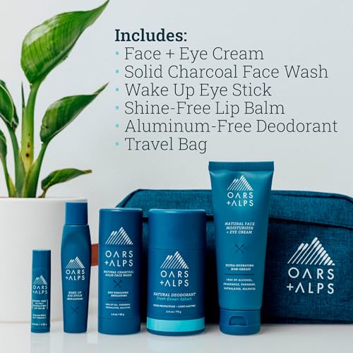 Oars + Alps Skin Care Set for Men - Hydrating Face Wash, Eye Roller, Deodorant & Lip Balm - 5 Items