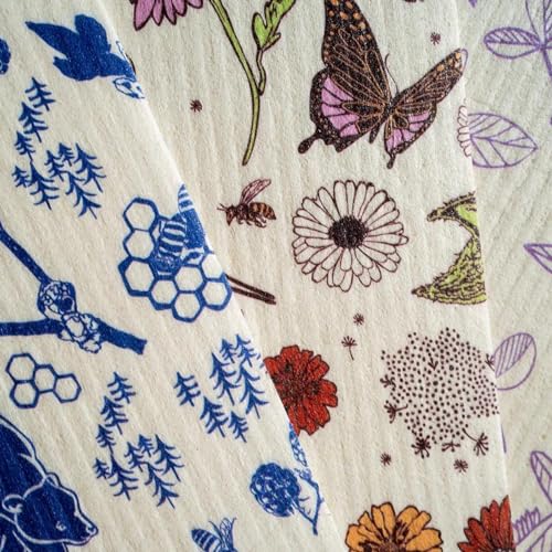 Bee's Wrap Swedish Dish Cloths - Durable, Compostable, Assorted Patterns - Set of 6