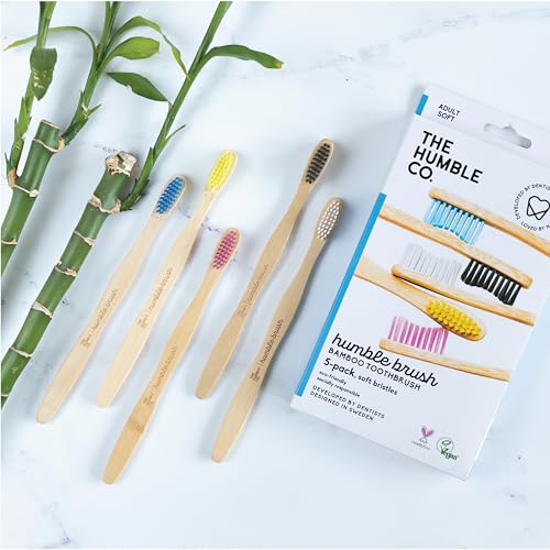 The Humble Co. Bamboo Toothbrushes - Dentist Recommended, BPA-Free Soft Bristles, 5-Pack