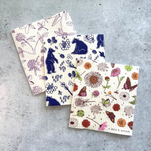 Bee's Wrap Swedish Dish Cloths - Durable, Compostable, Assorted Patterns - Set of 6