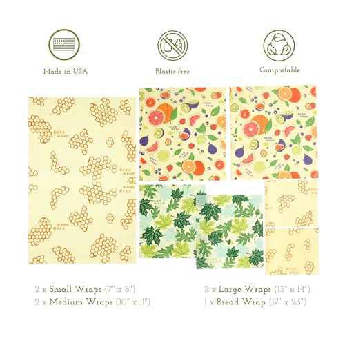 Bee's Wrap Reusable Beeswax Food Wraps - Natural Alternative to Plastic, 7 Assorted Sizes