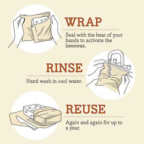 Bee's Wrap Reusable Beeswax Food Wraps - Natural Food Storage, Organic Cotton, 3 Assorted Sizes