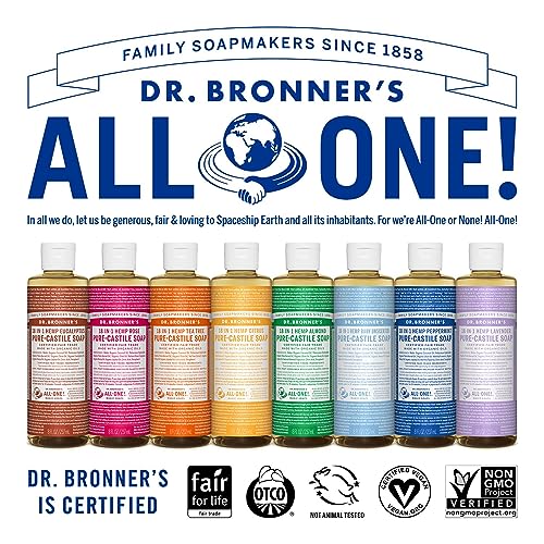 Dr. Bronner's Pure-Castile Liquid Soap - Organic, Fair Trade, Versatile Use - 8oz Peppermint