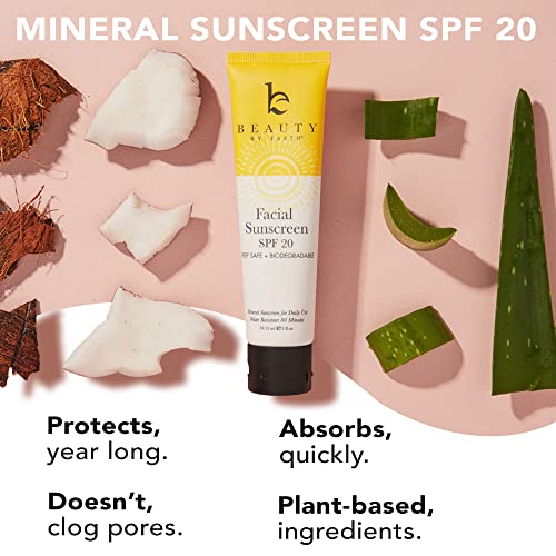 Mineral Face Sunscreen SPF 20 - Natural Ingredients, Non-Chalky, Biodegradable - Travel Size